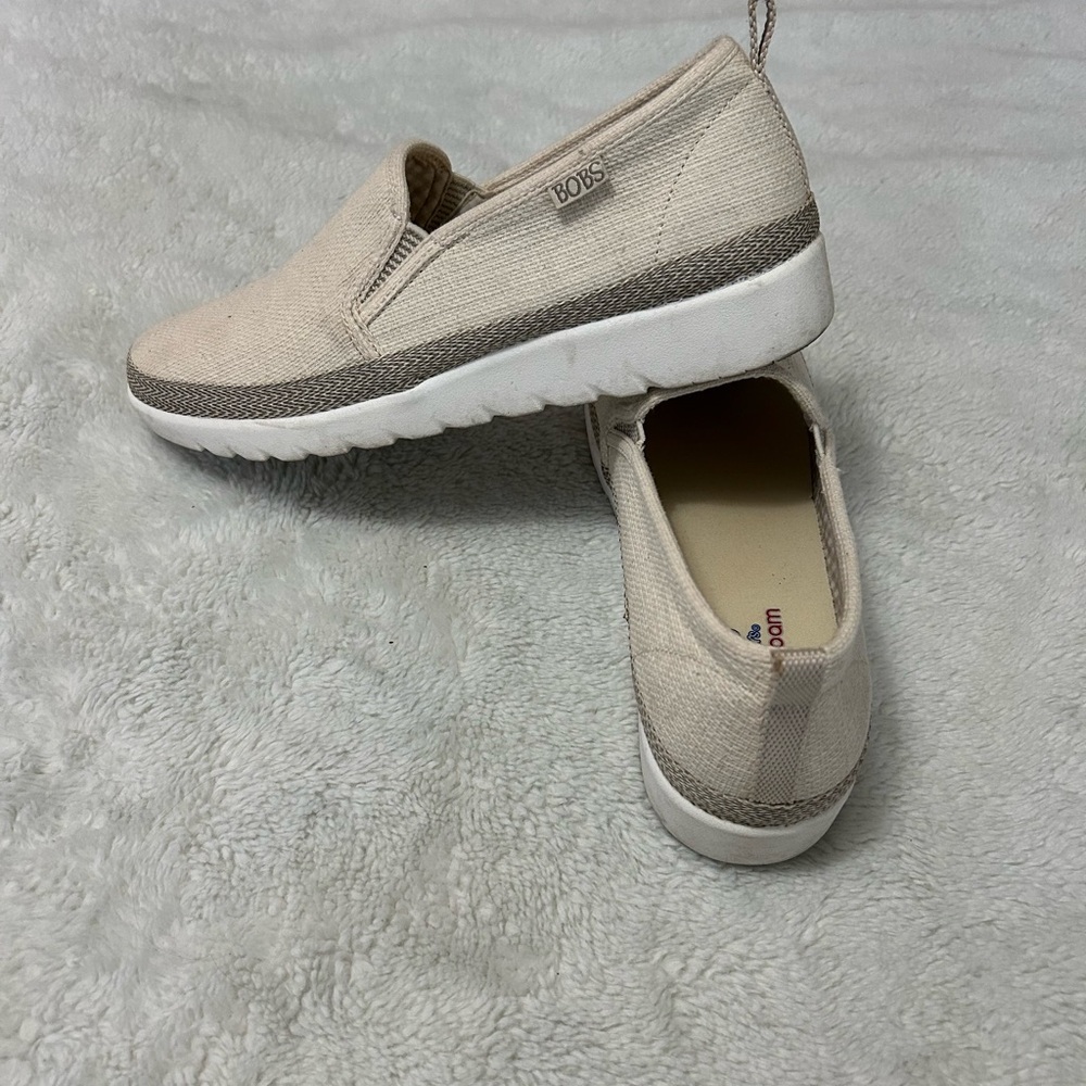 BOBS from Skechers Cream and Gray Slip-On Shoes